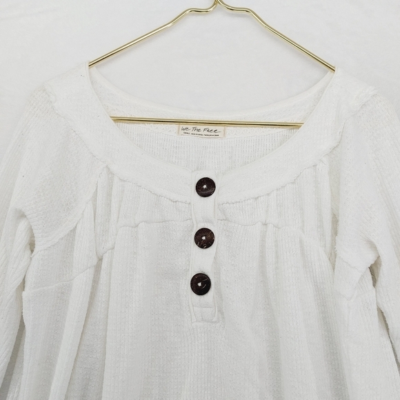 Free People We The Free Off-White Thermal Button Knit Henley Tunic Top P5177 - Picture 3 of 9
